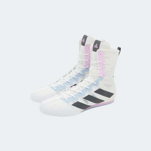 Adidas Box Hog 4 Boxing Shoes - White, Grey, & Lilac Adidas Box Hog 4 Boxing Shoes - White, Grey, & Lilac